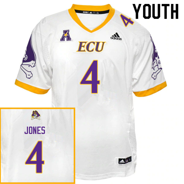 Youth #4 Ryan Jones ECU Pirates College Football Jerseys Sale-White - Click Image to Close